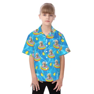 Cute Custom Pet Face Summer Aloha Shirt For Kids