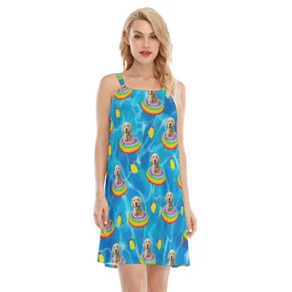 Funny Custom Pet Face Swimming Pool Patterns Cami Dress For Women
