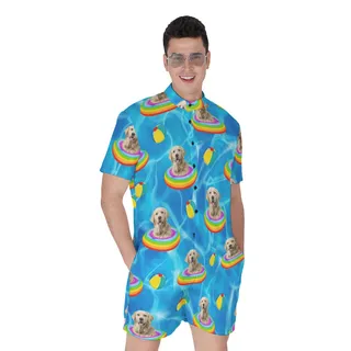Funny Custom Pet Face Swimming Pool Patterns Hawaiian Romper