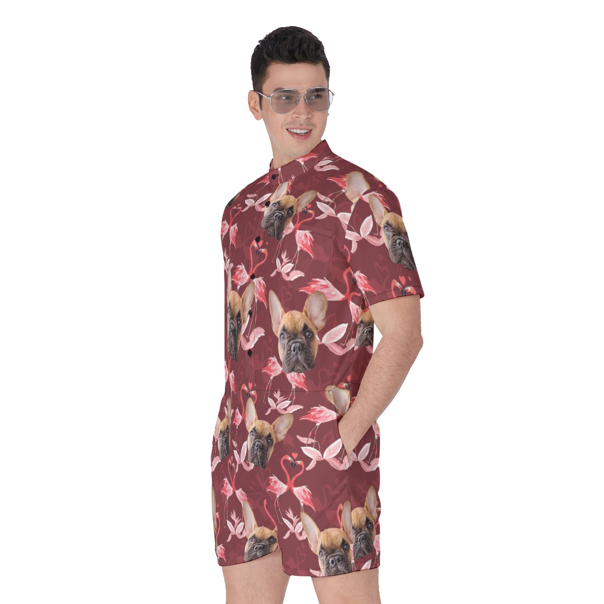 Men's Custom Dog Face Hawaiian Romper