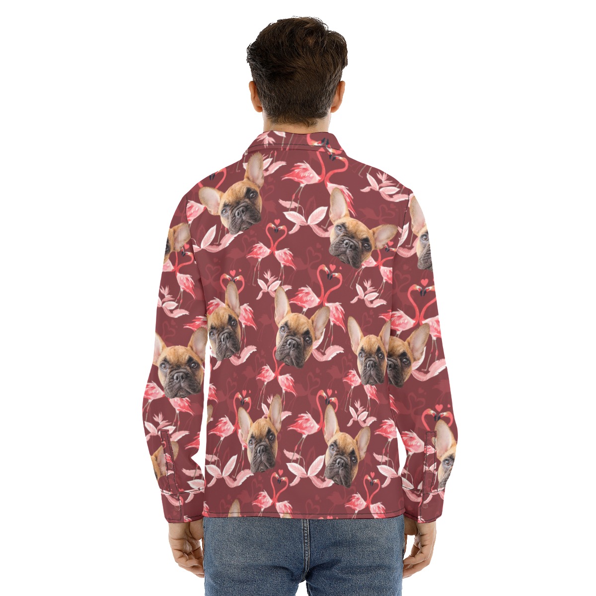 Men's Custom Dog Face Long Sleeve Hawaiian Shirt