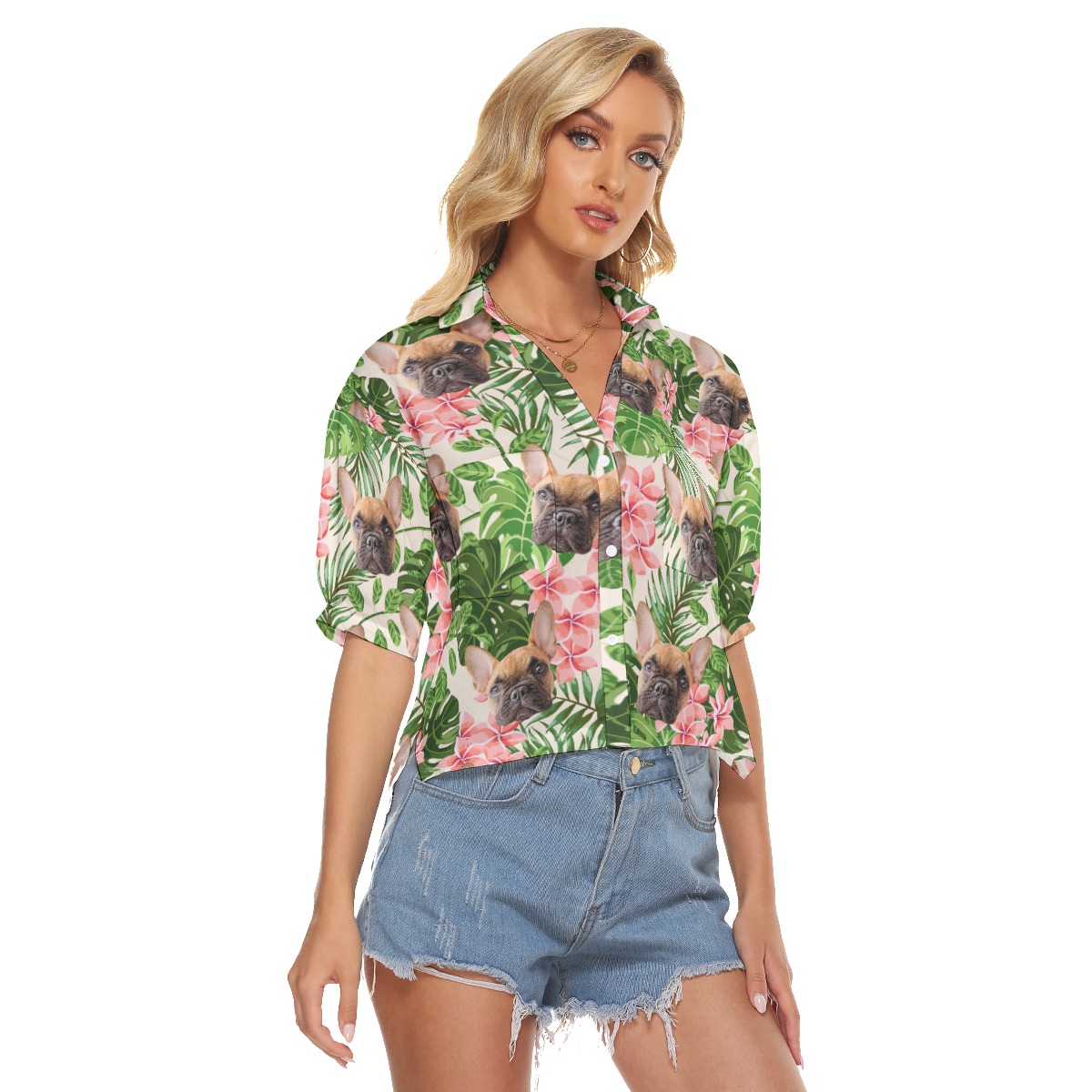Women's Custom Dog Cropped Hawaiian Shirt