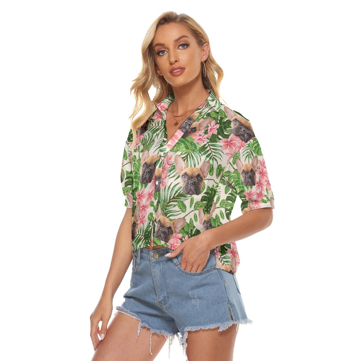 Women's Custom Dog Cropped Hawaiian Shirt