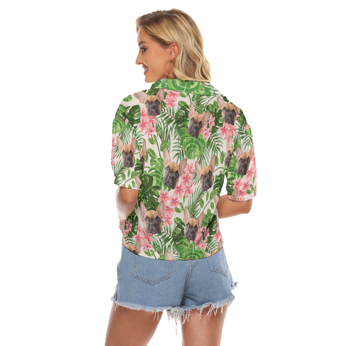Women's Custom Dog Cropped Hawaiian Shirt
