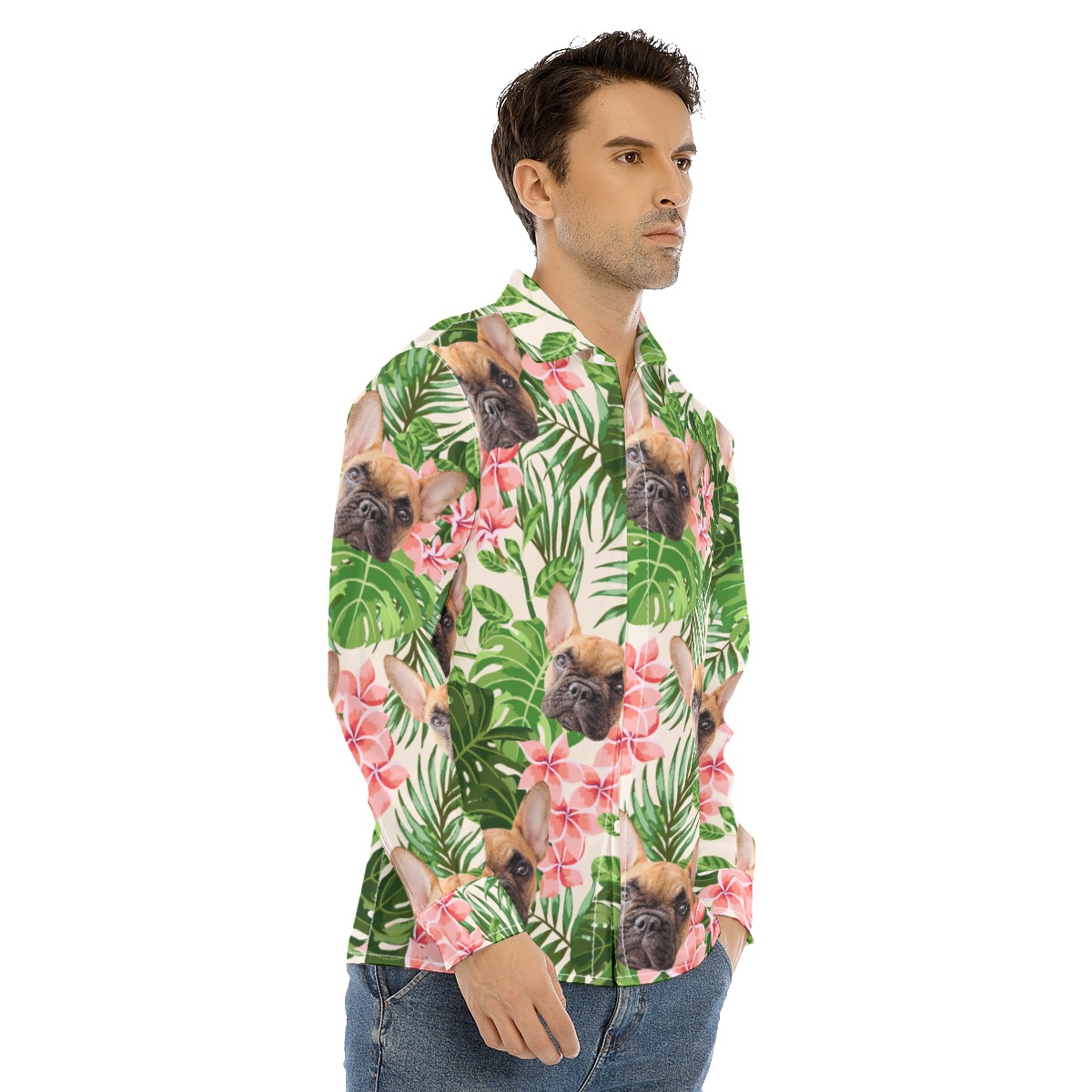 Men's Custom Dog Long Sleeve Hawaiian Shirt