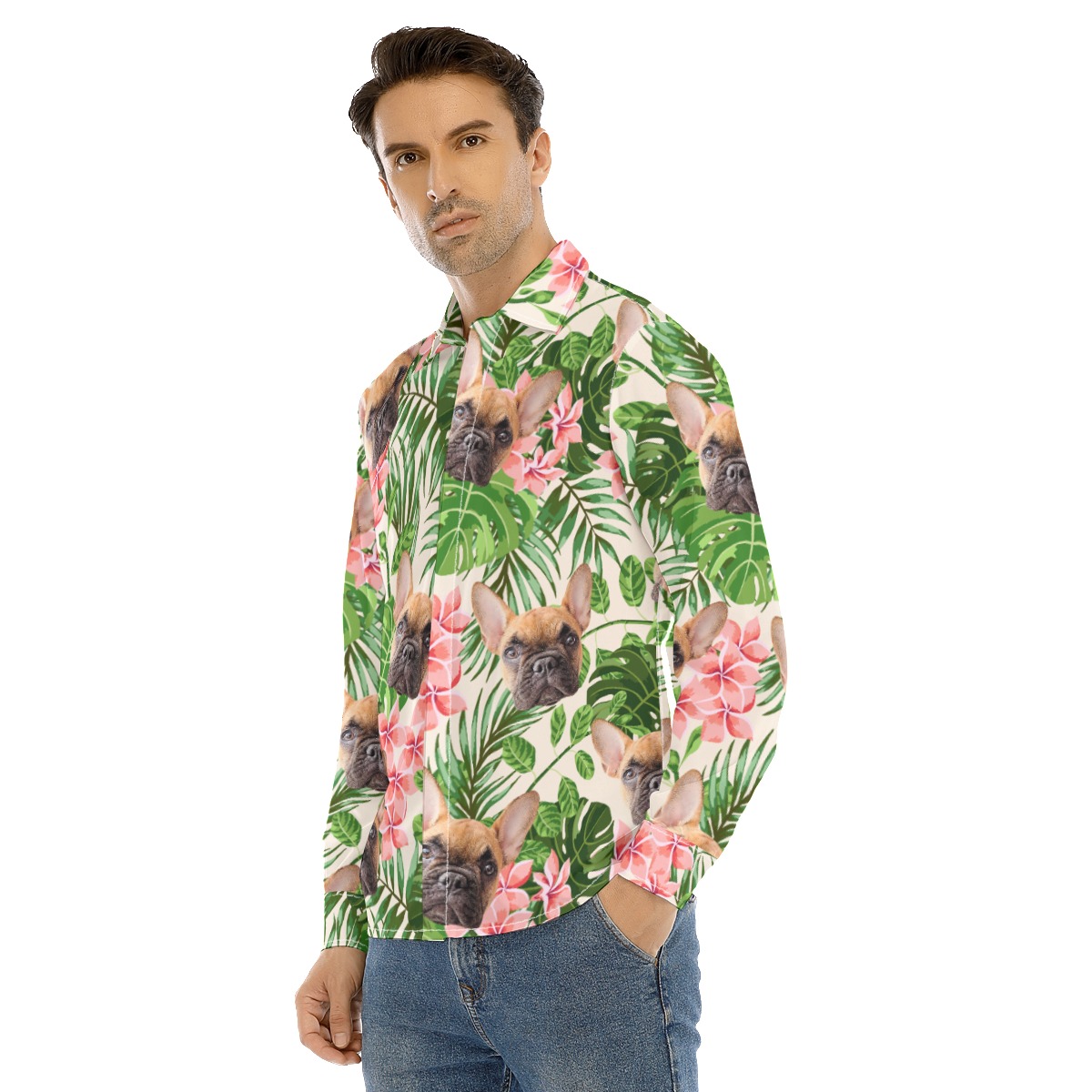 Men's Custom Dog Long Sleeve Hawaiian Shirt