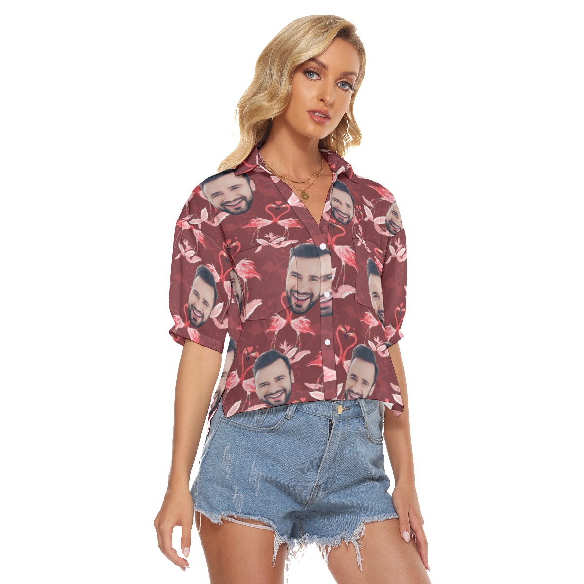 Custom Face Cropped Hawaiian Shirt For Women
