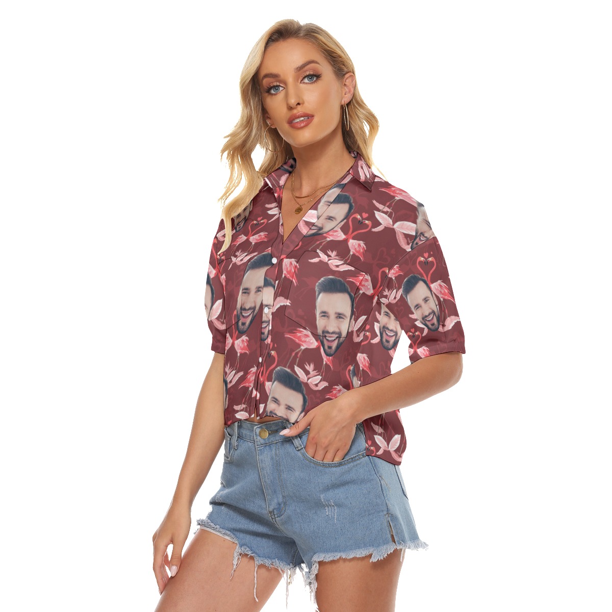 Custom Face Cropped Hawaiian Shirt For Women