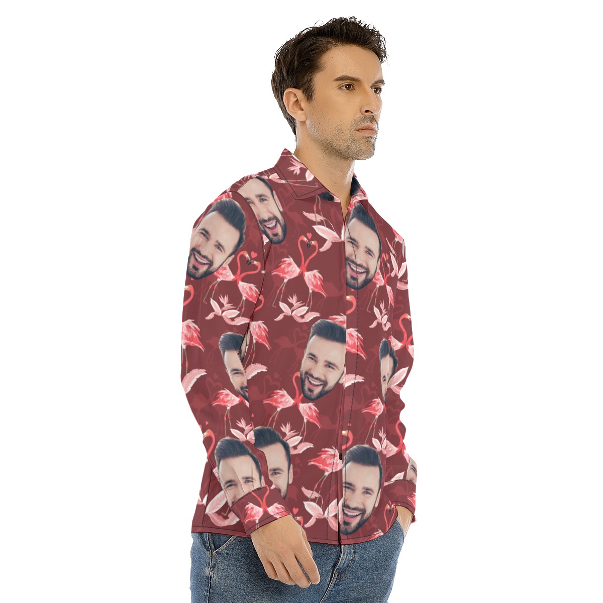Men's Custom Face Long Sleeve Aloha Shirt