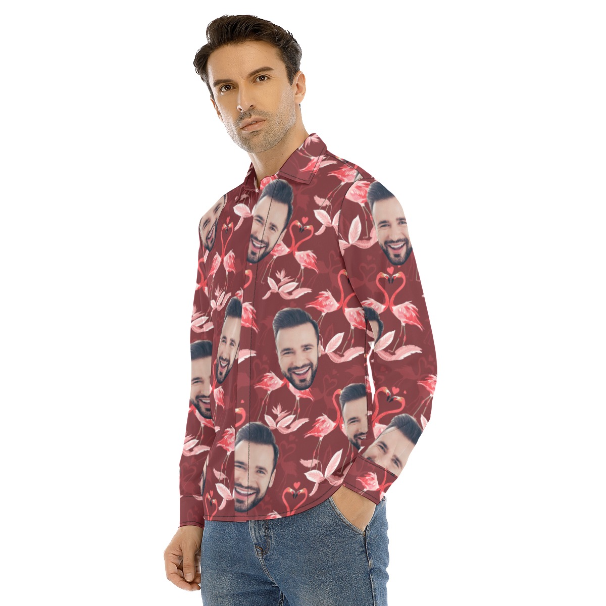 Men's Custom Face Long Sleeve Aloha Shirt
