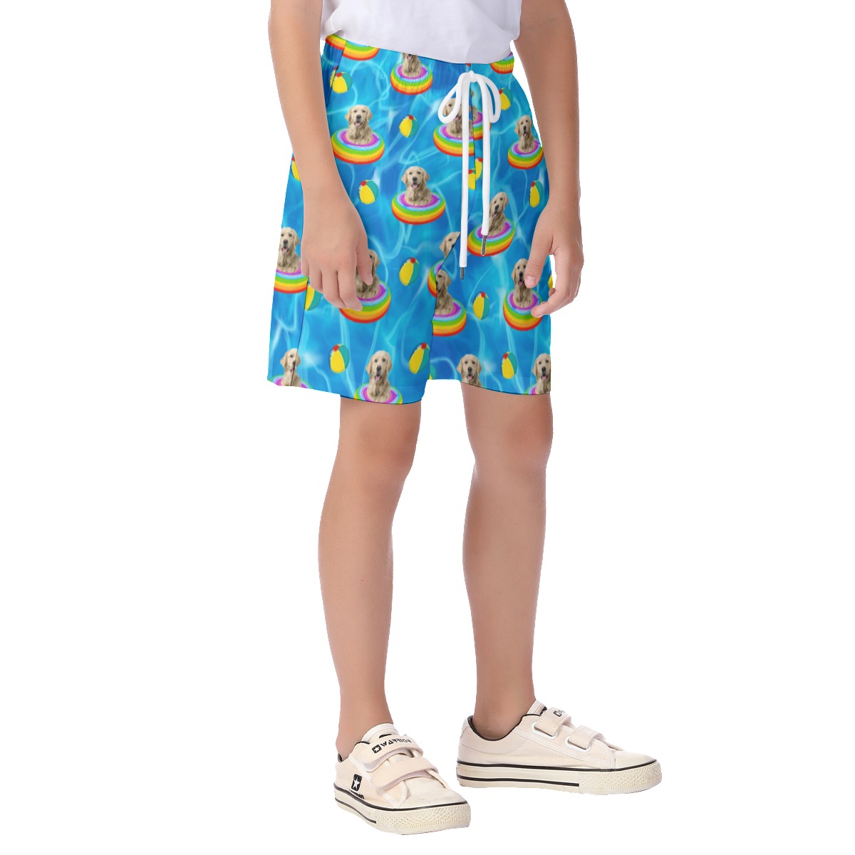 Cute Custom Pet Face Swimming Pool Party Hawaiian Beach Shorts For Kids