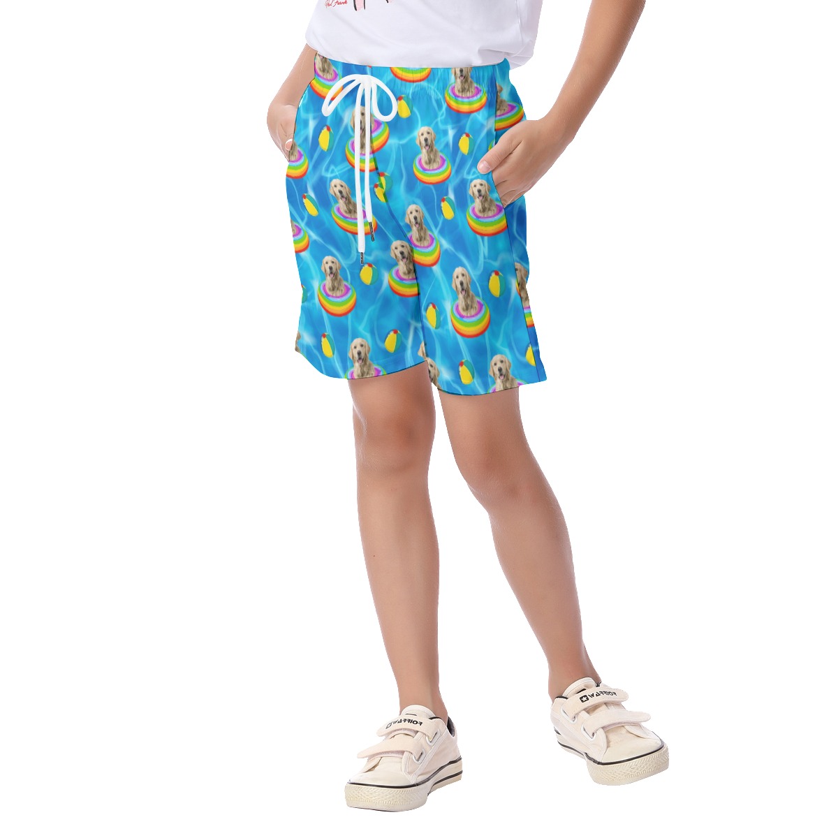 Cute Custom Pet Face Swimming Pool Party Hawaiian Beach Shorts For Kids