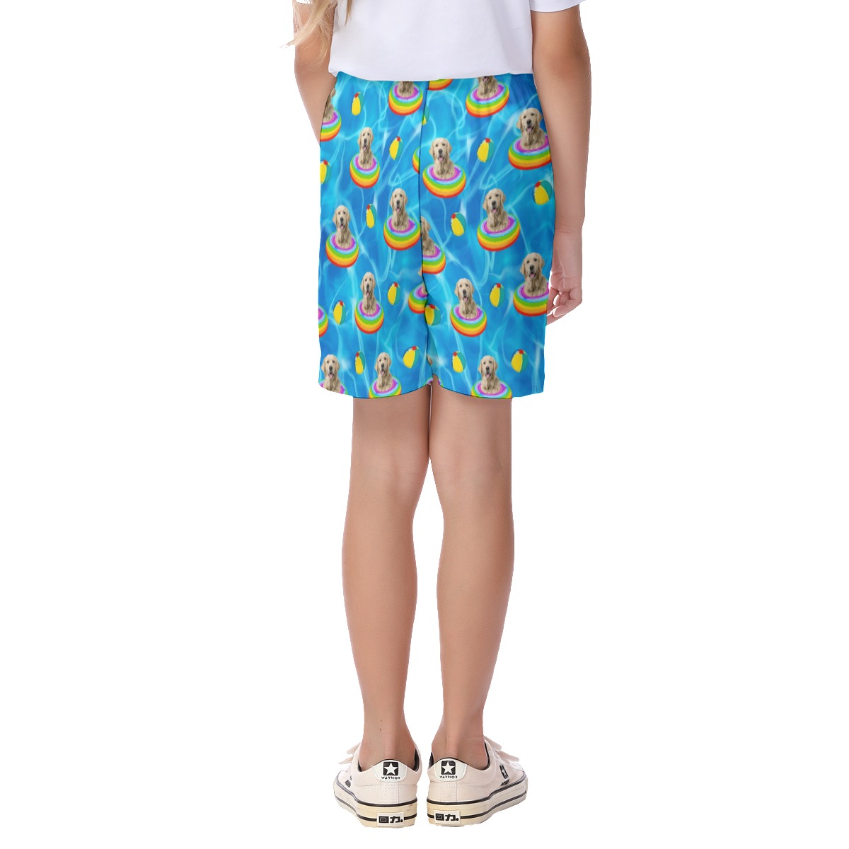 Cute Custom Pet Face Swimming Pool Party Hawaiian Beach Shorts For Kids