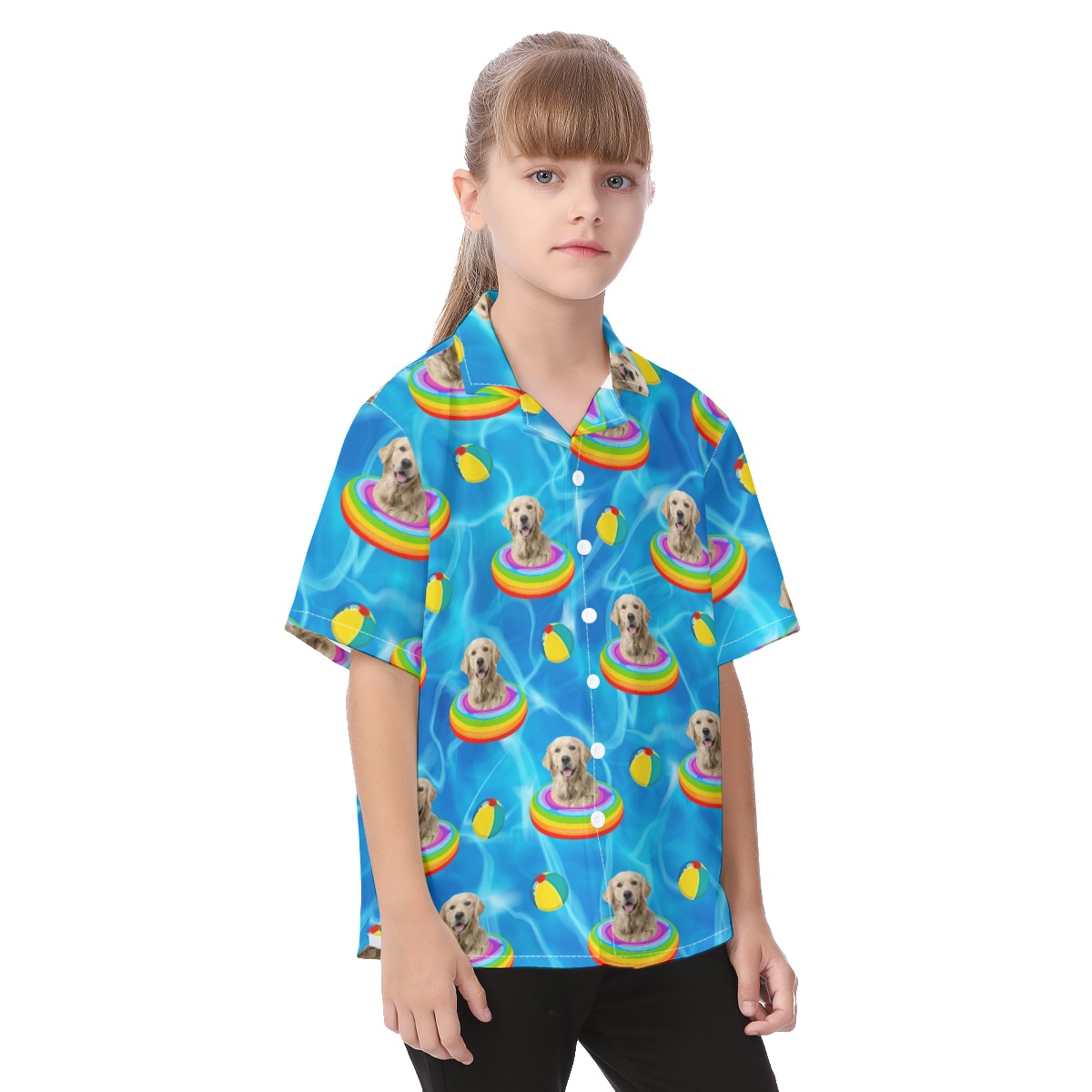 Cute Custom Pet Face Summer Aloha Shirt For Kids