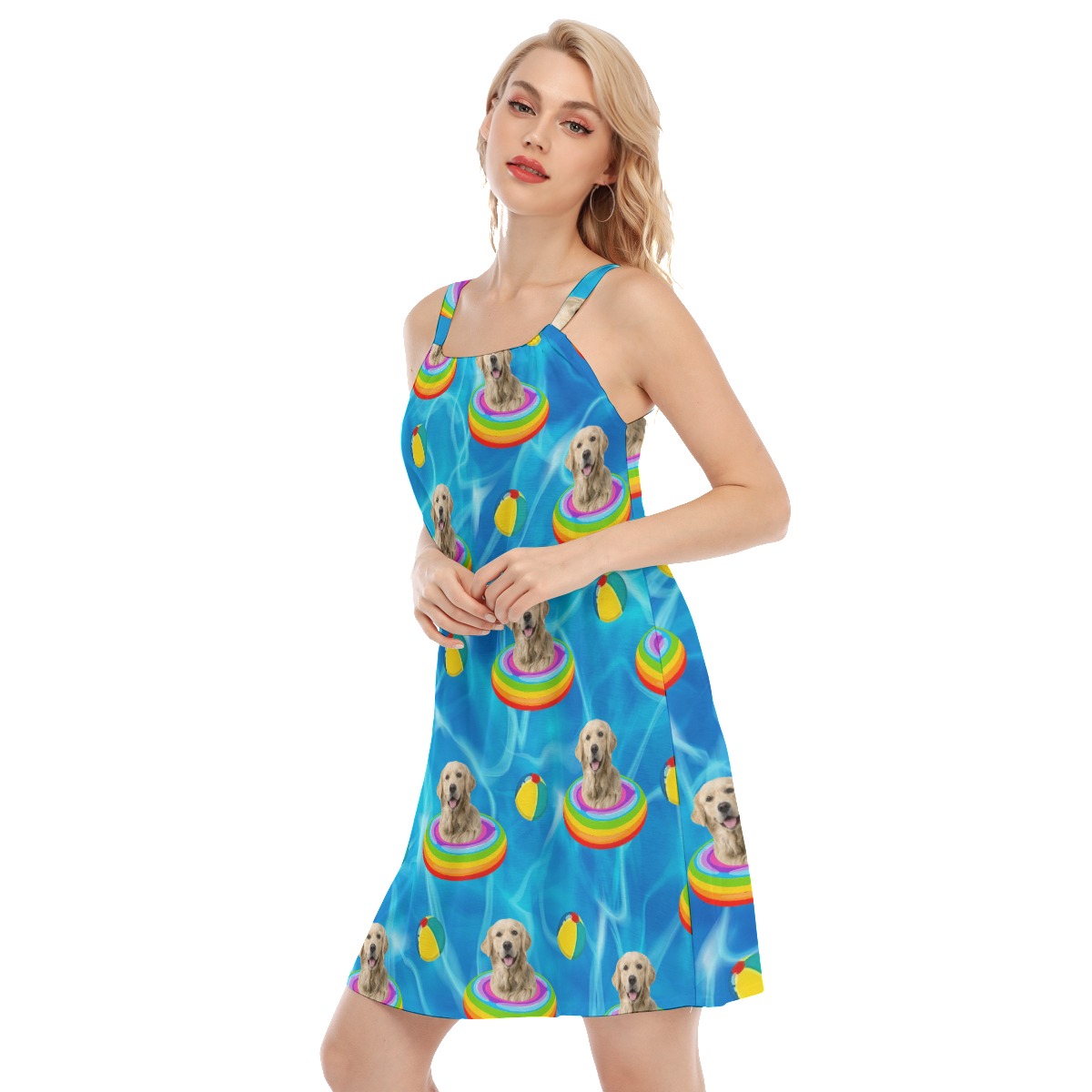Funny Custom Pet Face Swimming Pool Patterns Cami Dress For Women