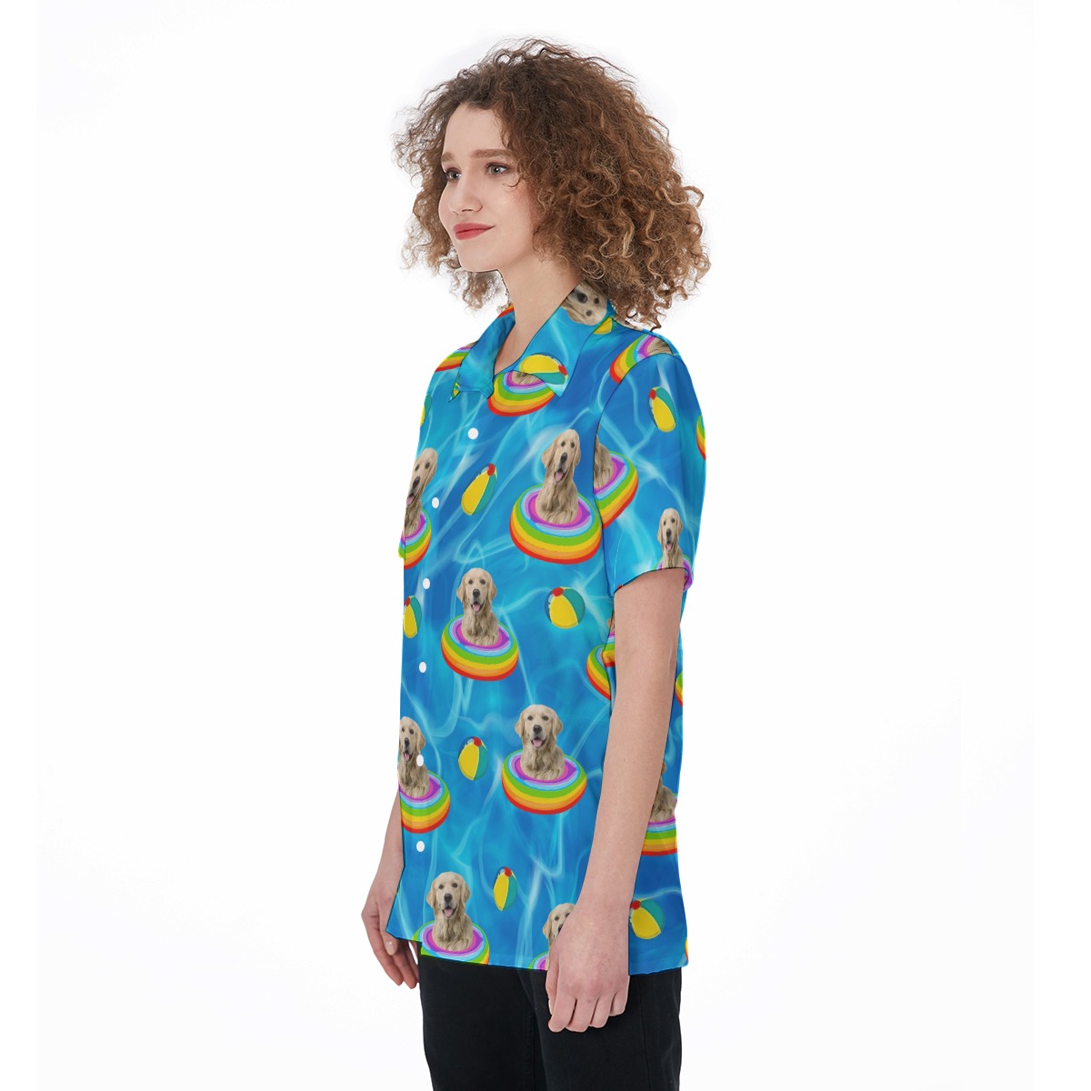 Cute Custom Pet Face Swimming Pool Hawaiian Shirt For Women