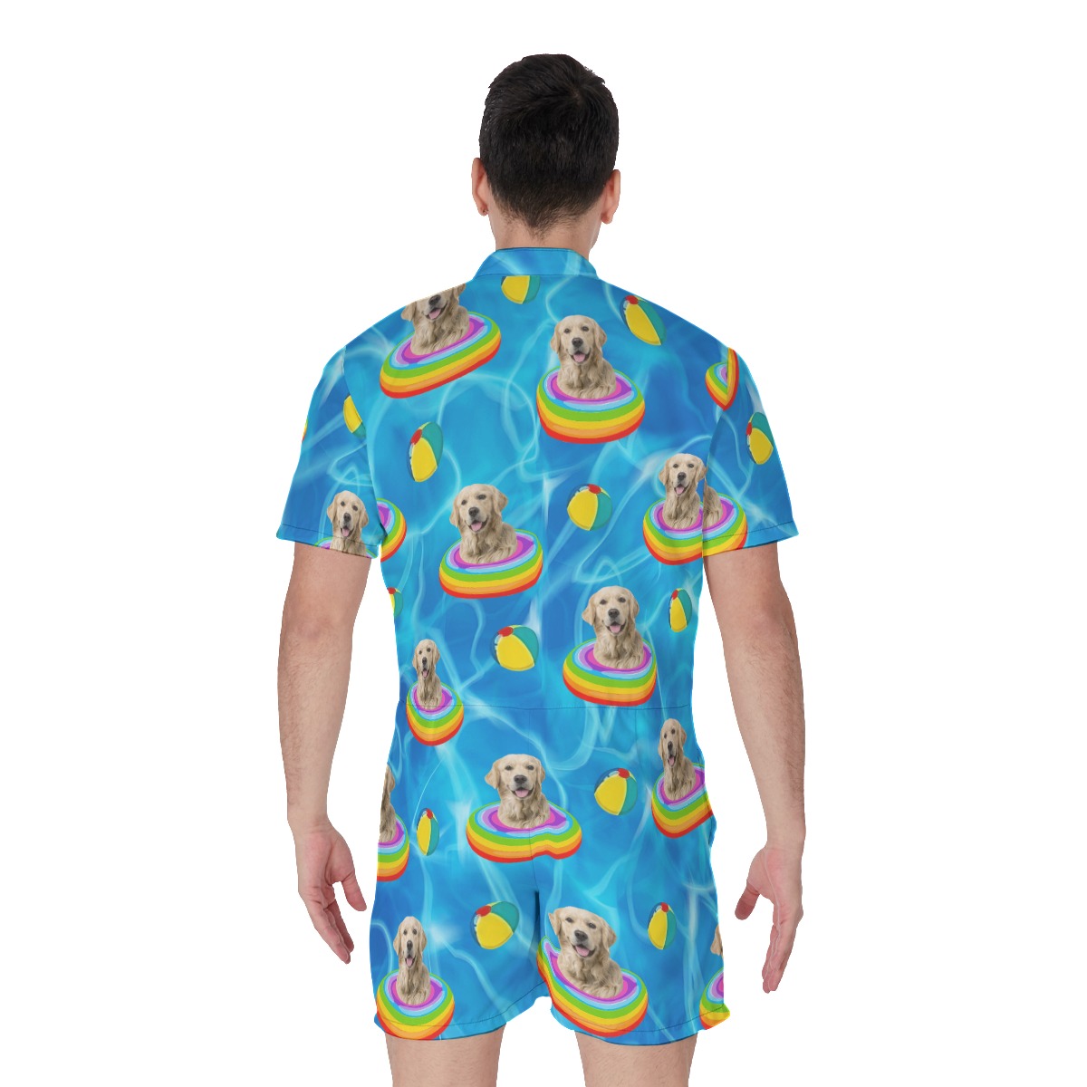 Funny Custom Pet Face Swimming Pool Patterns Hawaiian Romper