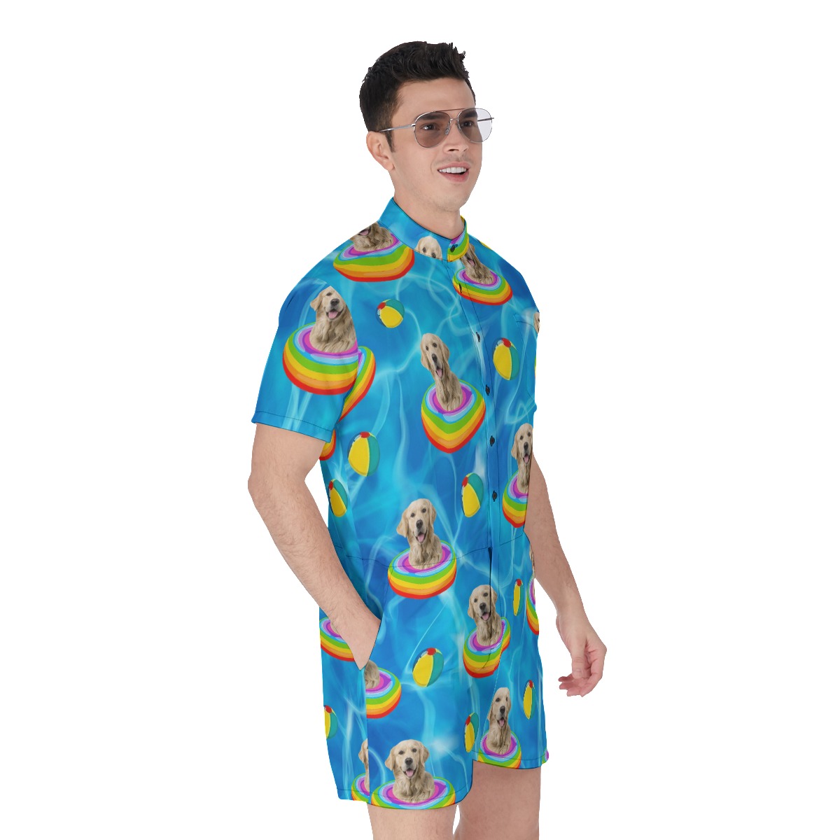 Funny Custom Pet Face Swimming Pool Patterns Hawaiian Romper