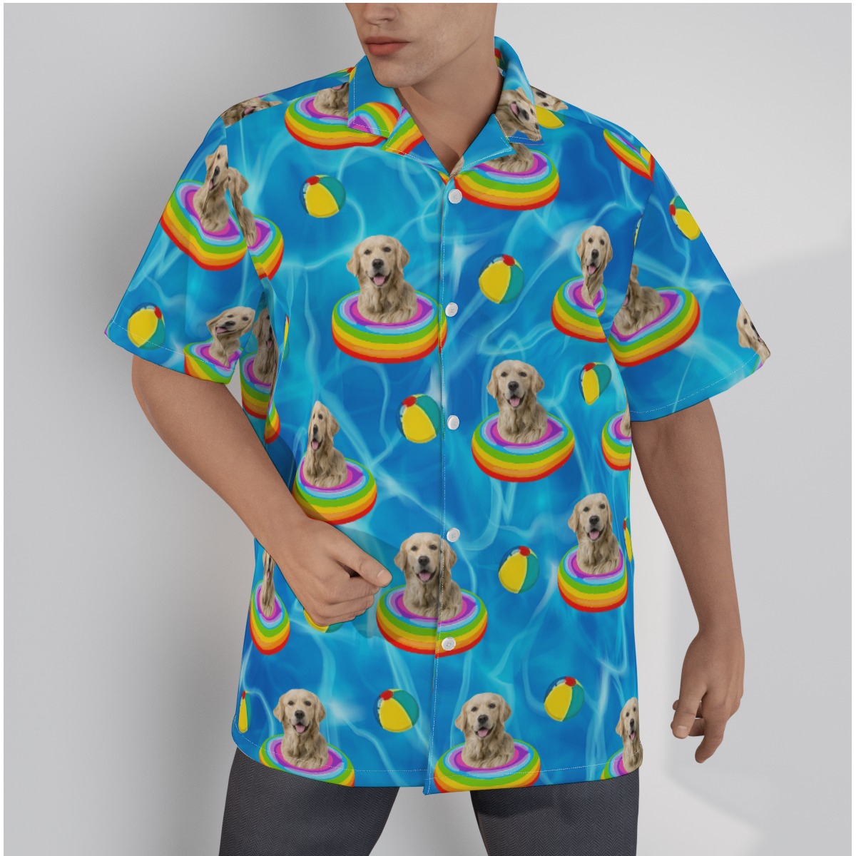 Funny Custom Pet Face Swimming Pool Hawaiian Shirt - variant image 1