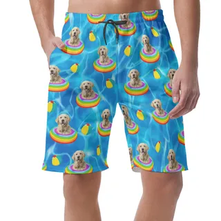 Funny Custom Pet Face Swimming Pool Party Summer Beach Shorts For Men