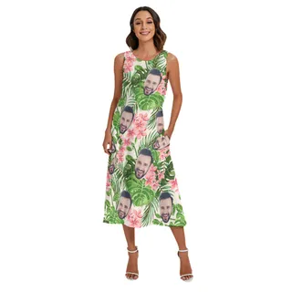 Unique Custom Face Hawaiian Sleeveless Dress