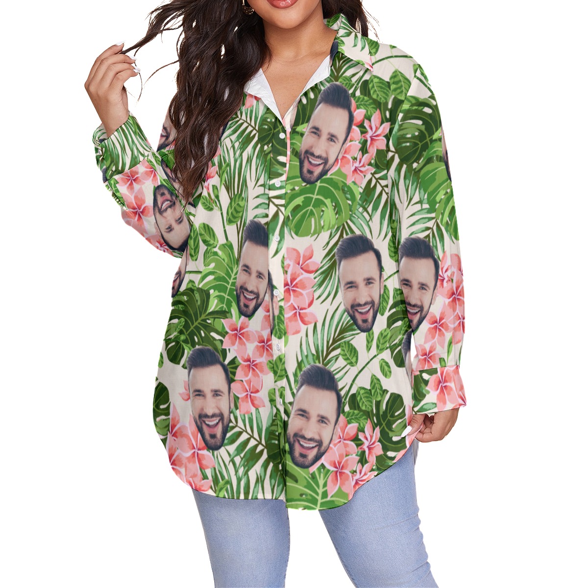 Custom Face Oversized Hawaiian Shirt For Women - variant image 1