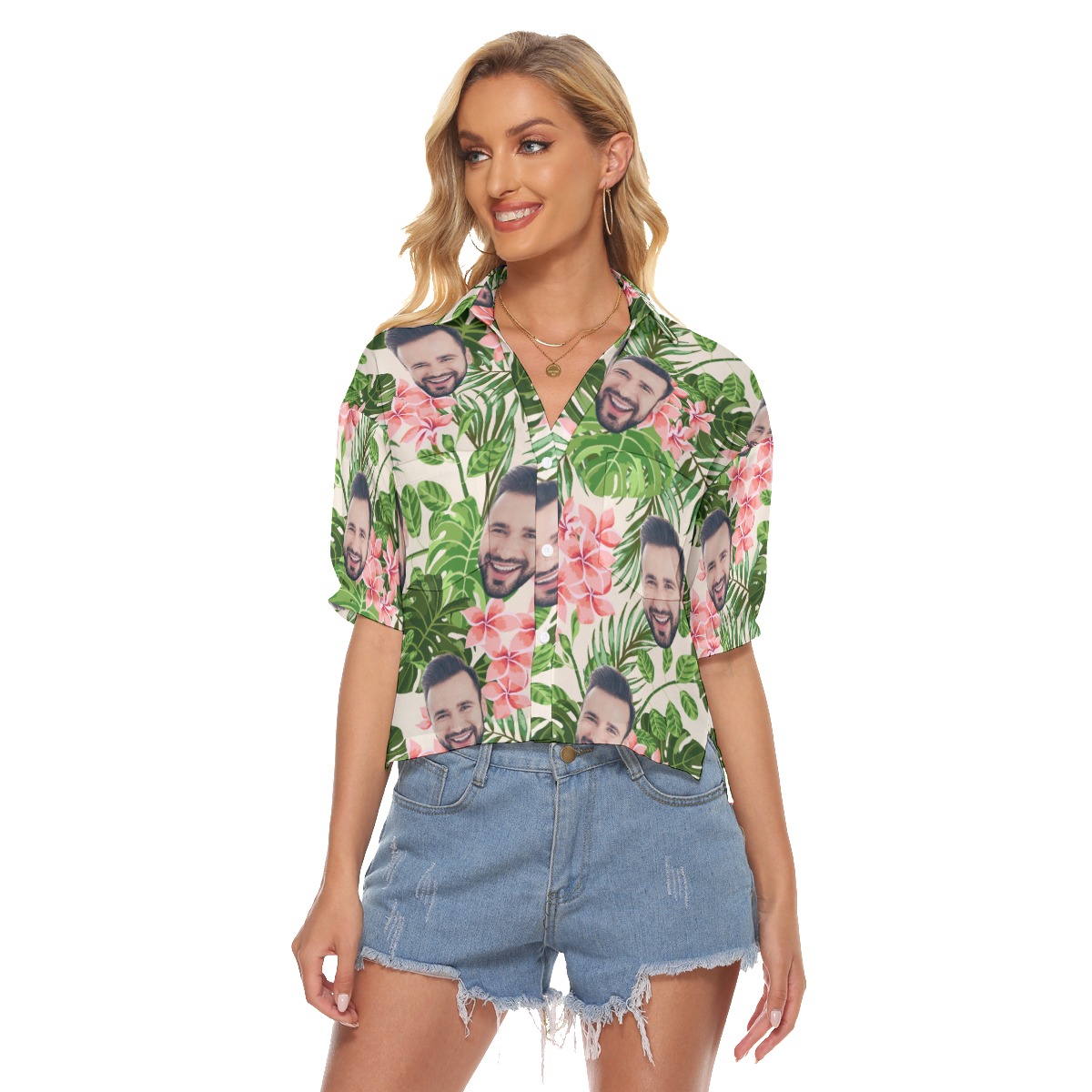 Custom Face Cropped Hawaiian Shirts For Women - variant image 1