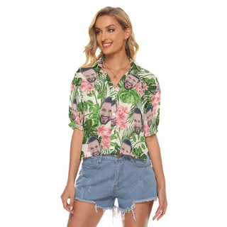 Custom Face Cropped Hawaiian Shirts For Women