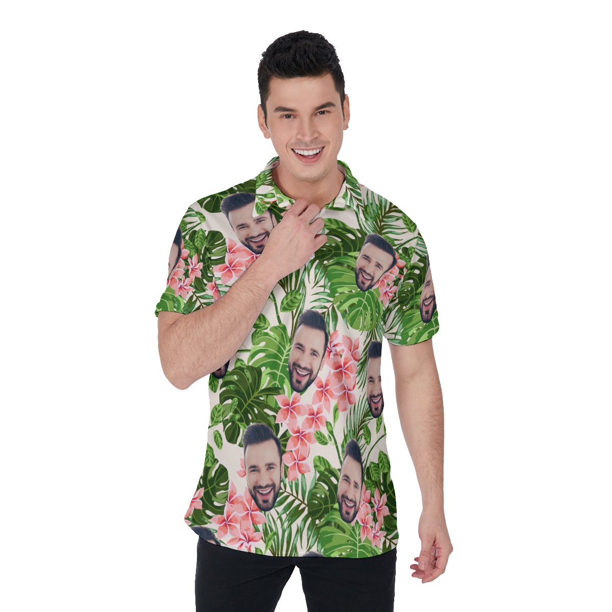 Custom Face Polo Hawaiian Shirt For Men - variant image 1