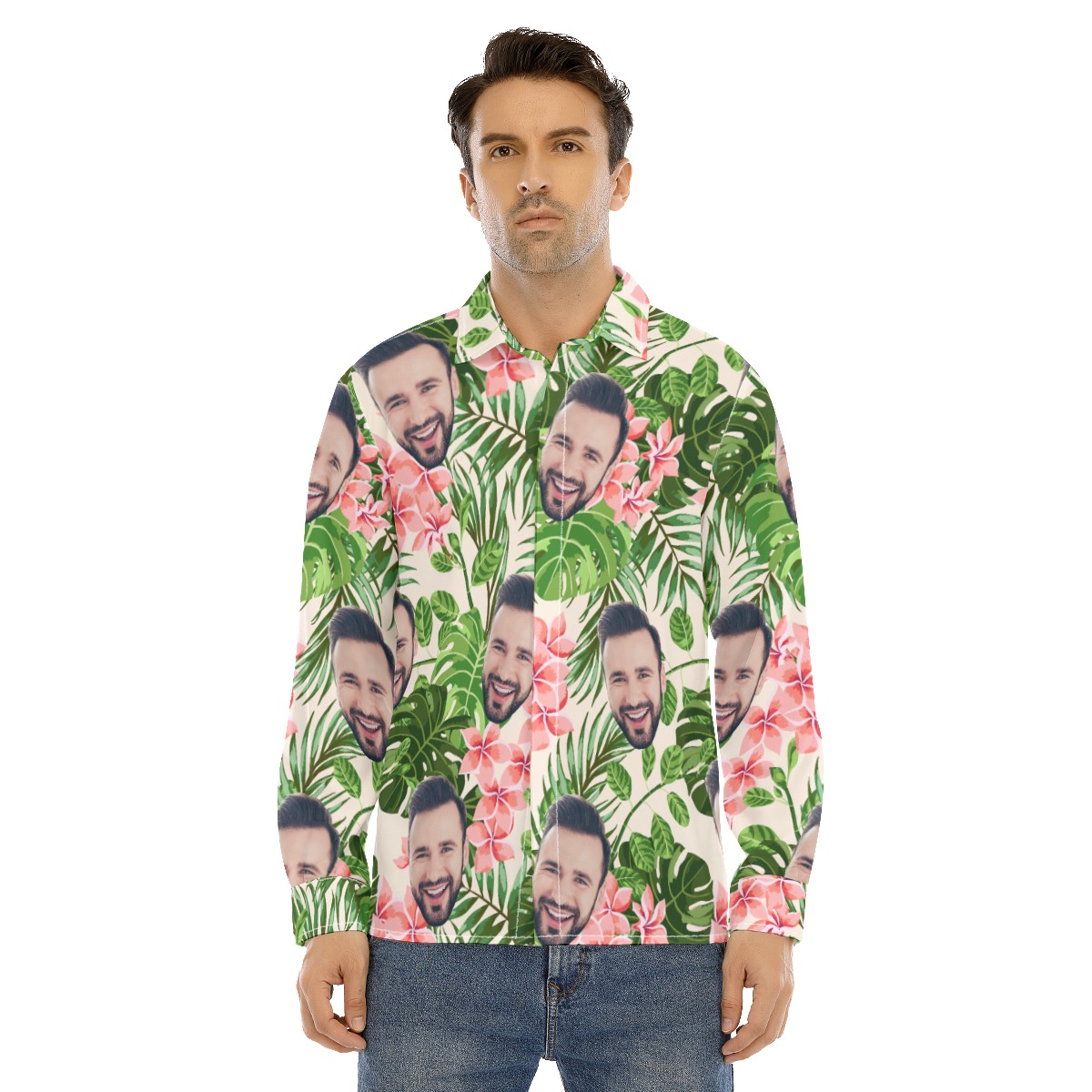 Custom Face Long Sleeve Hawaiian Shirt For Men - variant image 1