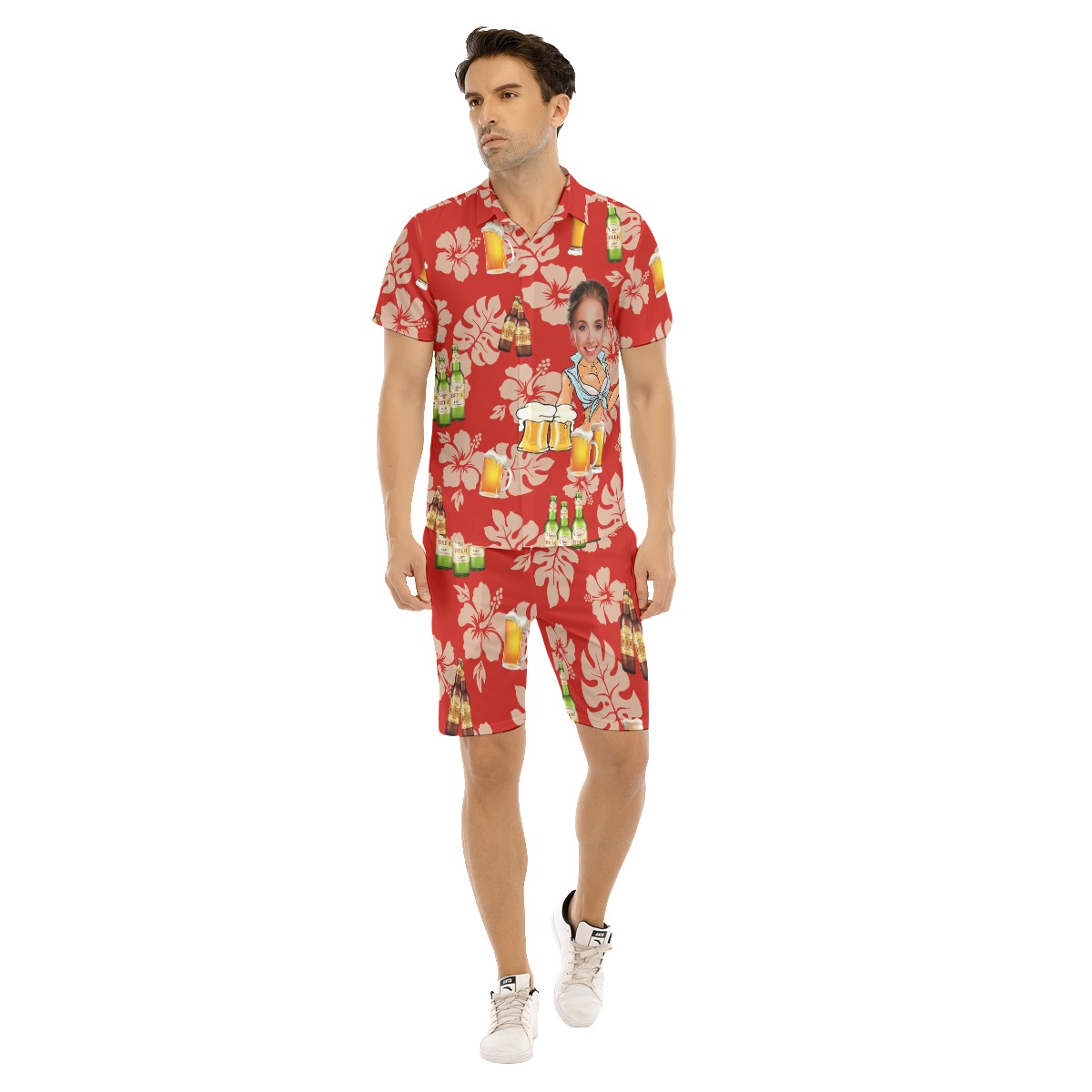 Set Custom Face Beer Hawaiian Shirt And Shorts For Men - variant image 1