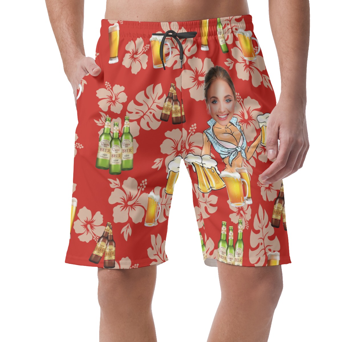 Funny Custom Face Beer Summer Beach Shorts For Men - variant image 1