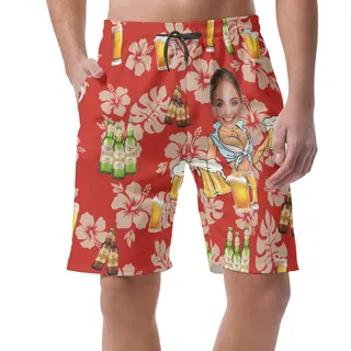 Funny Custom Face Beer Summer Beach Shorts For Men