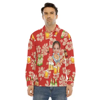 Unique Custom Face Beer Hawaiian Long Sleeve Shirt For Him