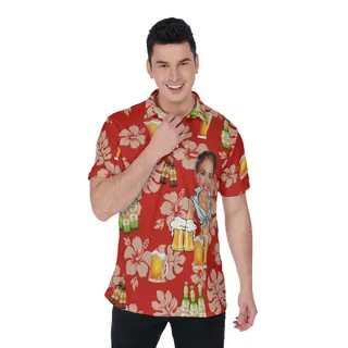 Custom Beer Hawaiian Polo Shirt With Face For Him