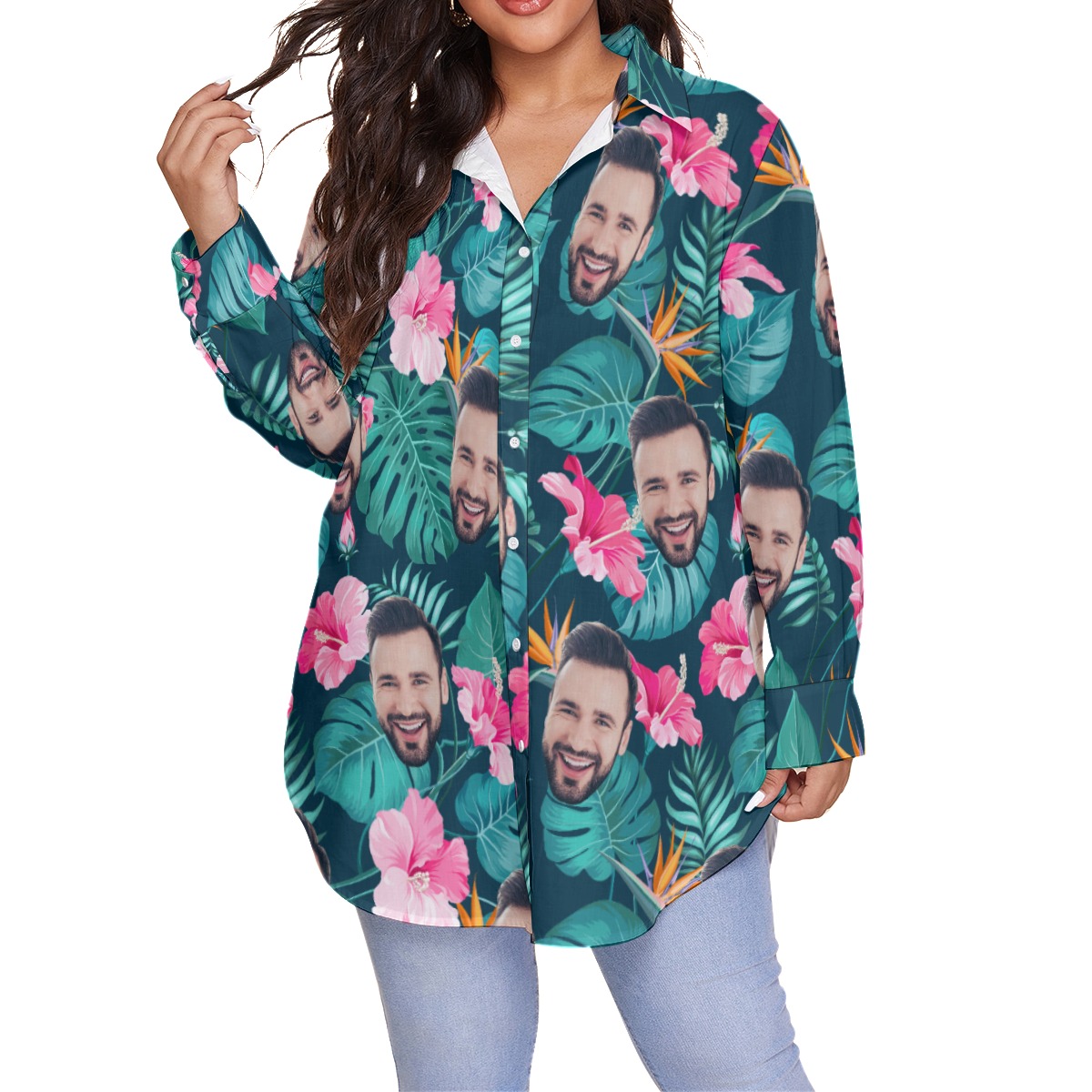 Custom Face Plus Size Hawaiian Shirts For Women - variant image 1