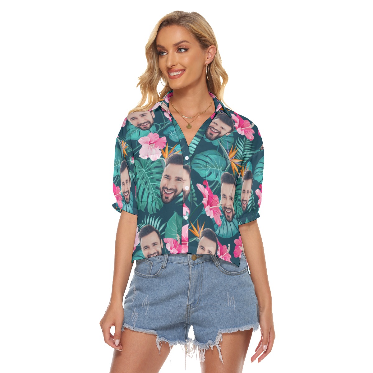 Custom Face Crop Top Hawaiian Shirts For Women - variant image 1