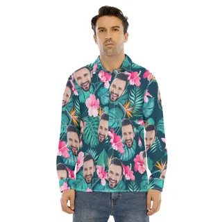 Custom Face Long Sleeve Hawaiian Shirts For Men