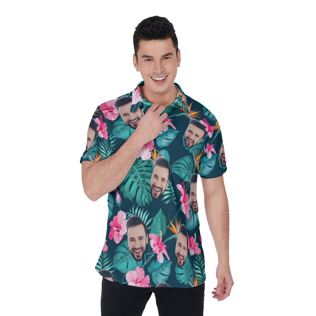 Custom Face Polo Hawaiian Shirts For Men - variant image 1
