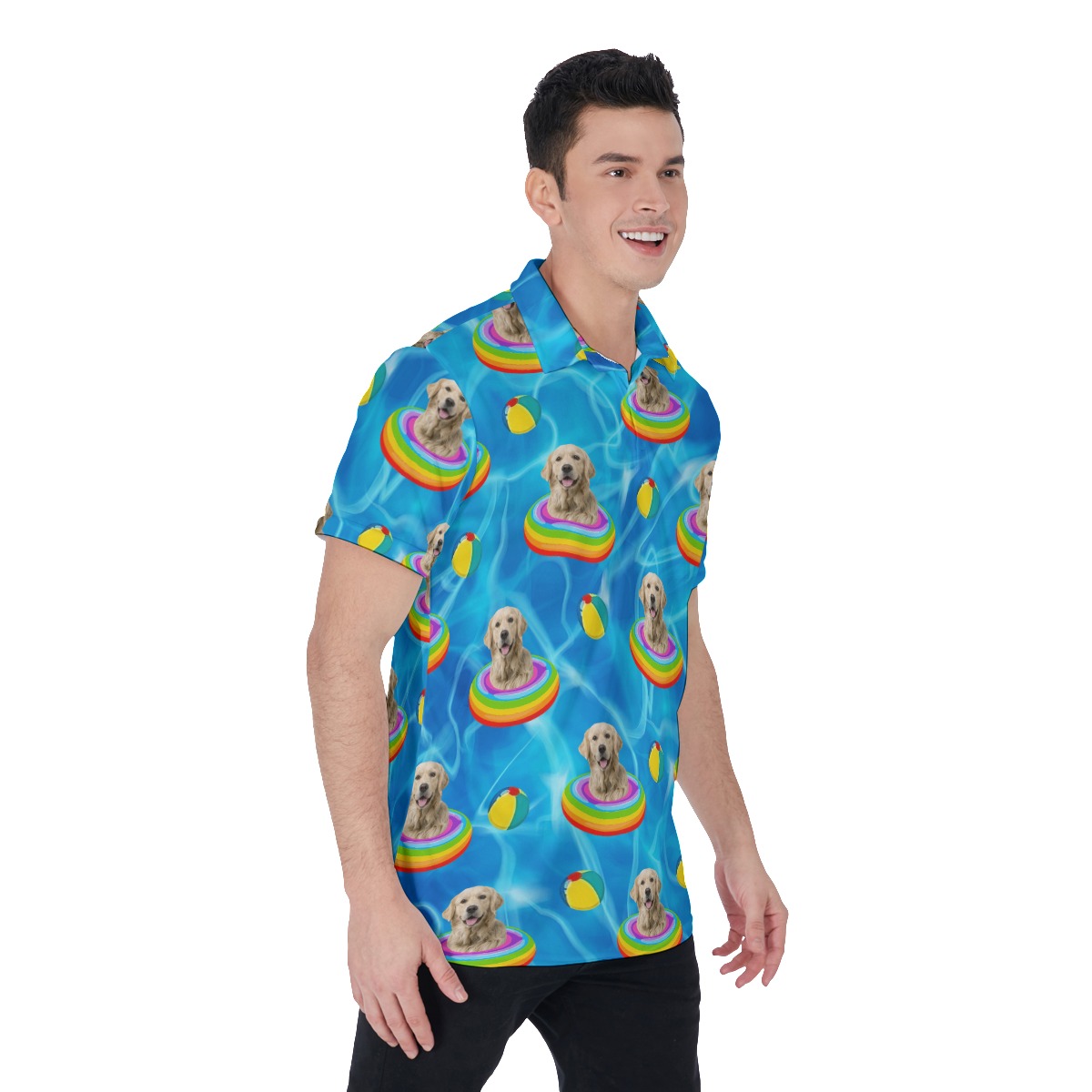 Funny Custom Pet Face Swimming Pool Party Hawaiian Polo Shirt