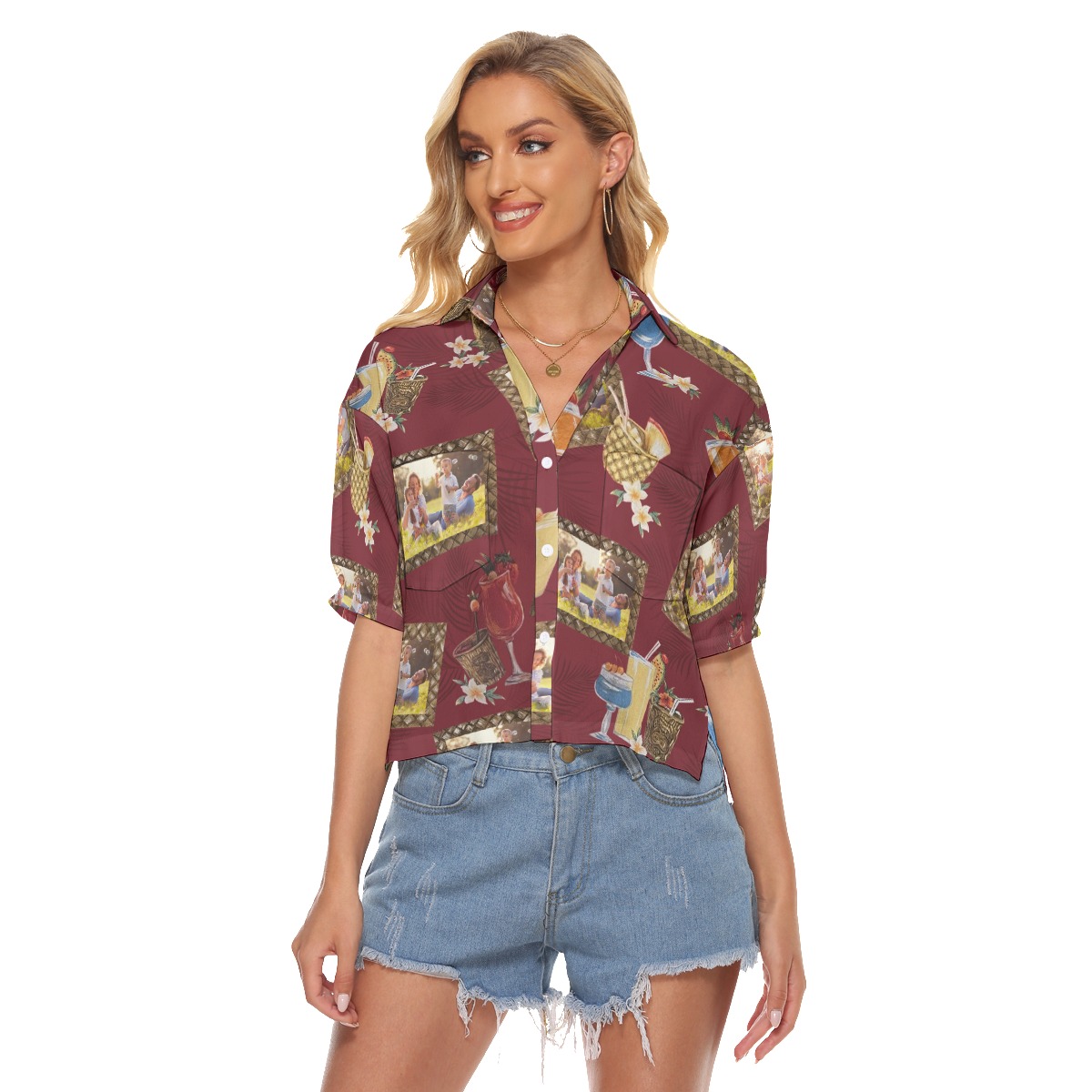 Tropical Tiki Drinks Custom Photos Hawaiian Crop Top Shirt - variant image 1