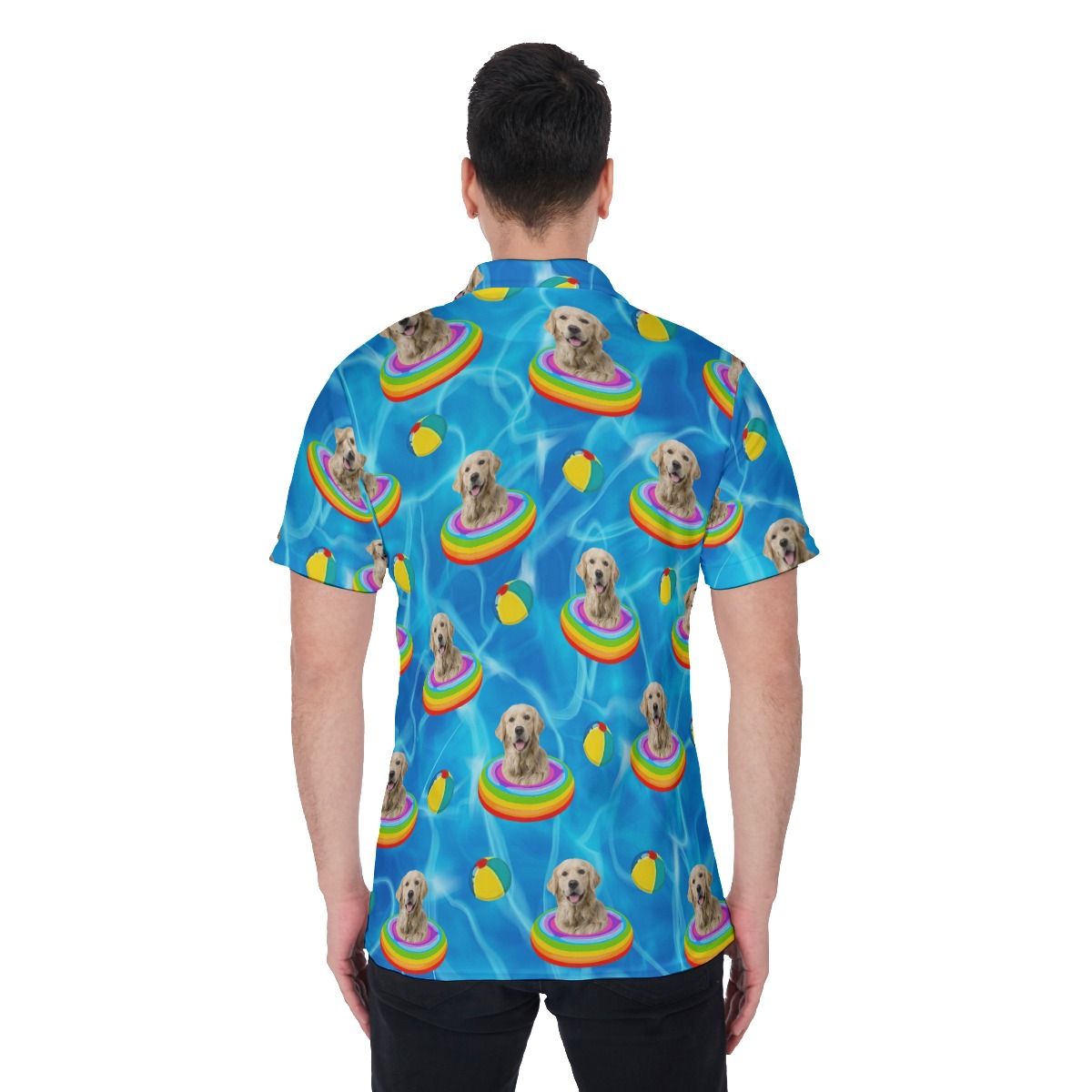 Funny Custom Pet Face Swimming Pool Party Hawaiian Polo Shirt