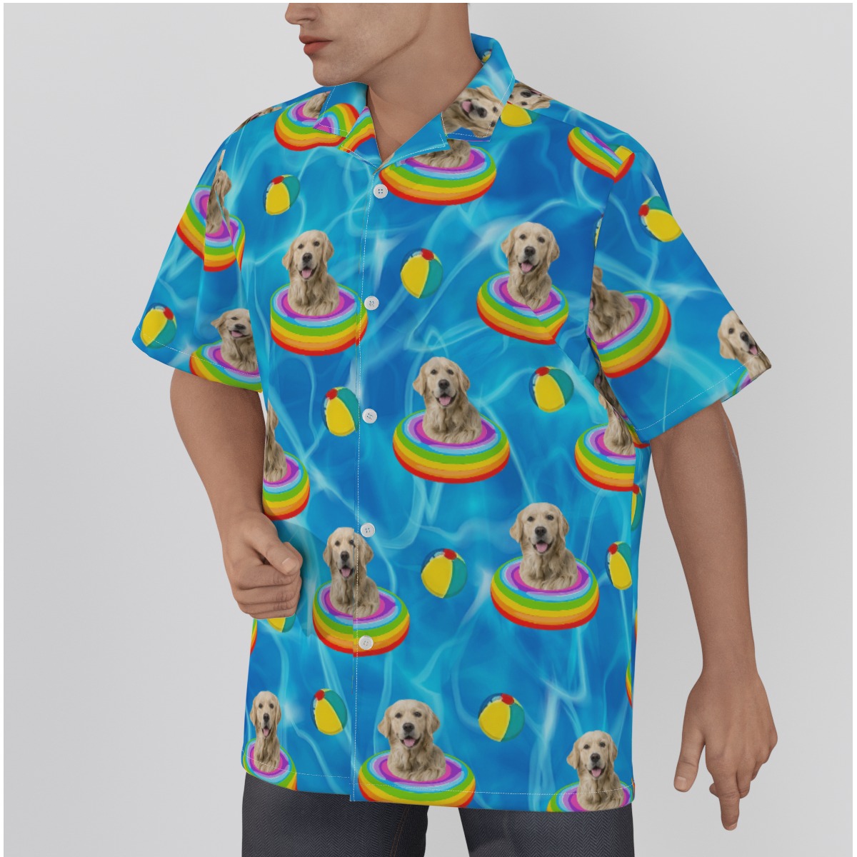Funny Custom Pet Face Swimming Pool Hawaiian Shirt