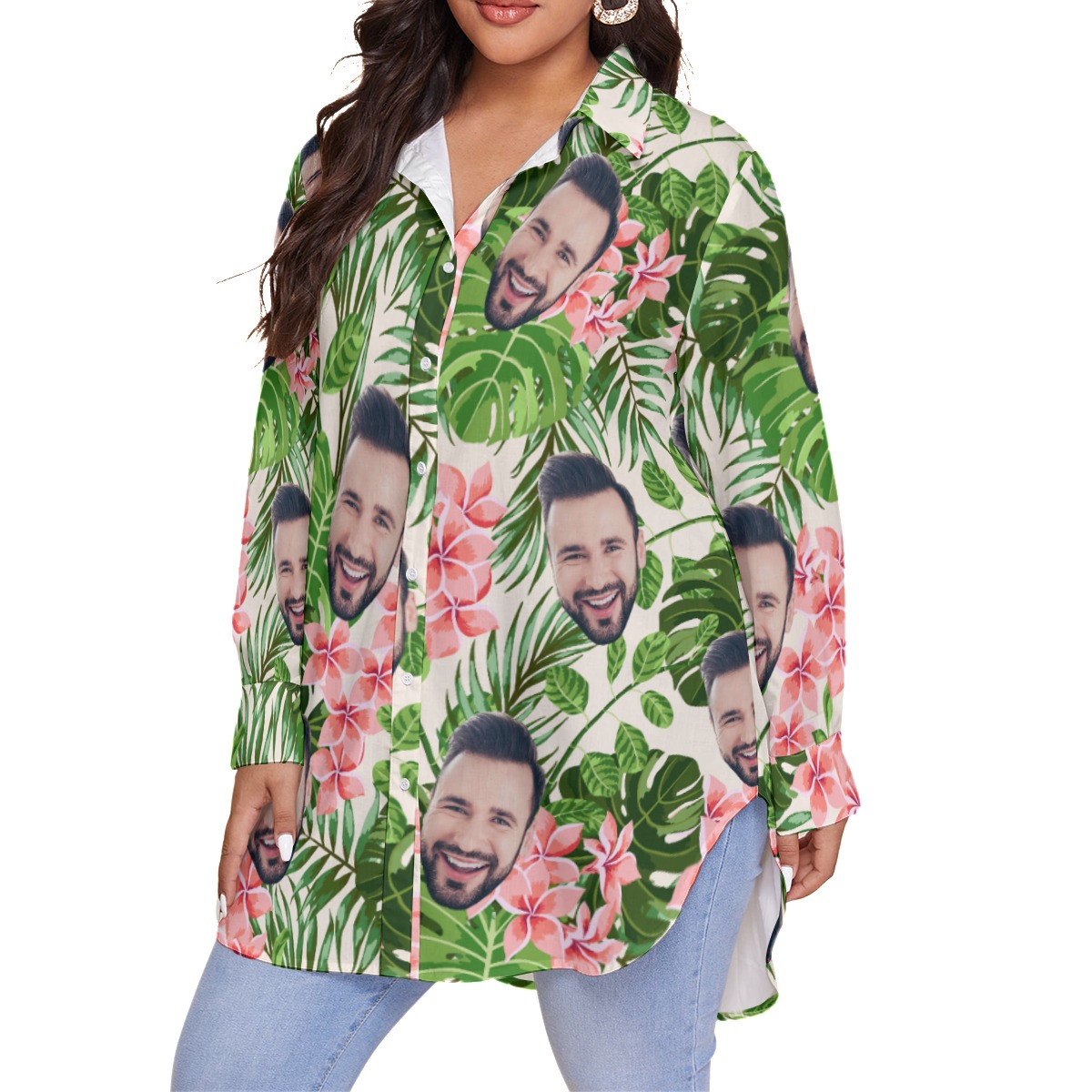 Custom Face Oversized Hawaiian Shirt For Women
