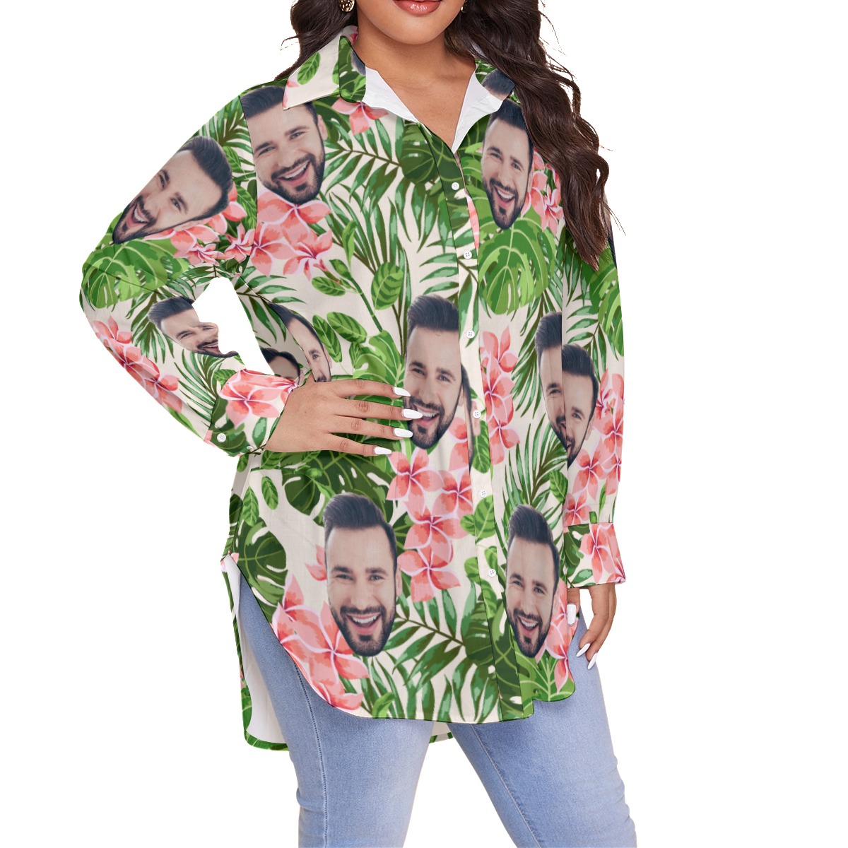 Custom Face Oversized Hawaiian Shirt For Women