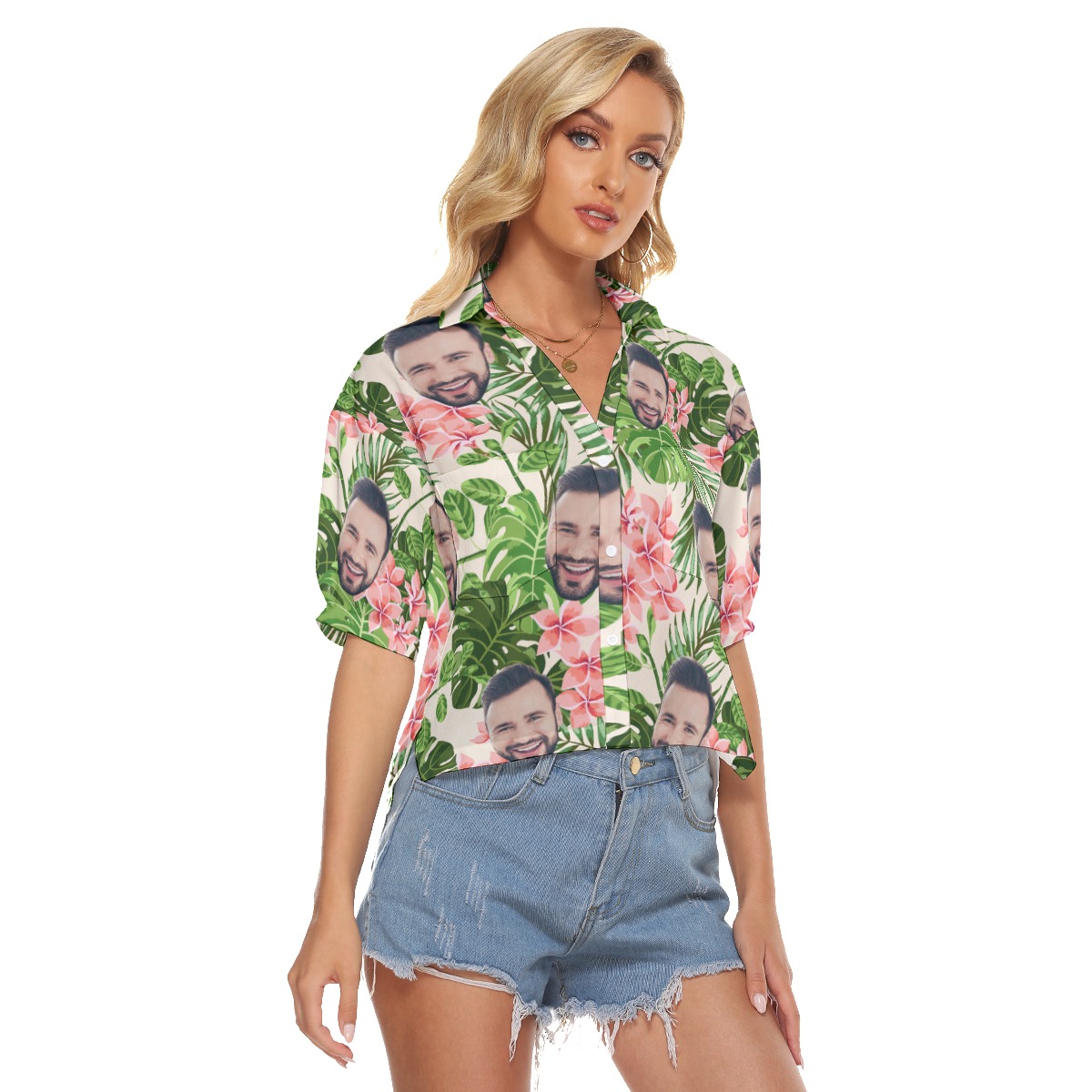 Custom Face Cropped Hawaiian Shirts For Women