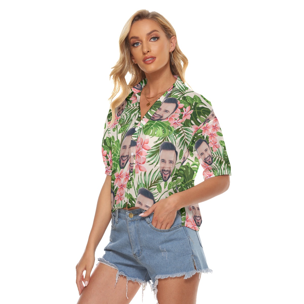 Custom Face Cropped Hawaiian Shirts For Women