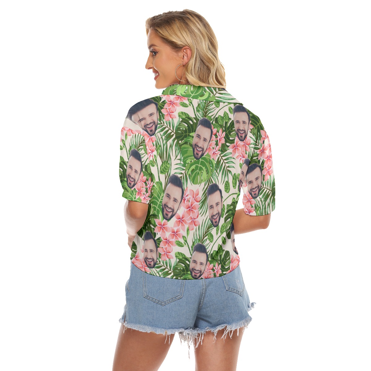 Custom Face Cropped Hawaiian Shirts For Women