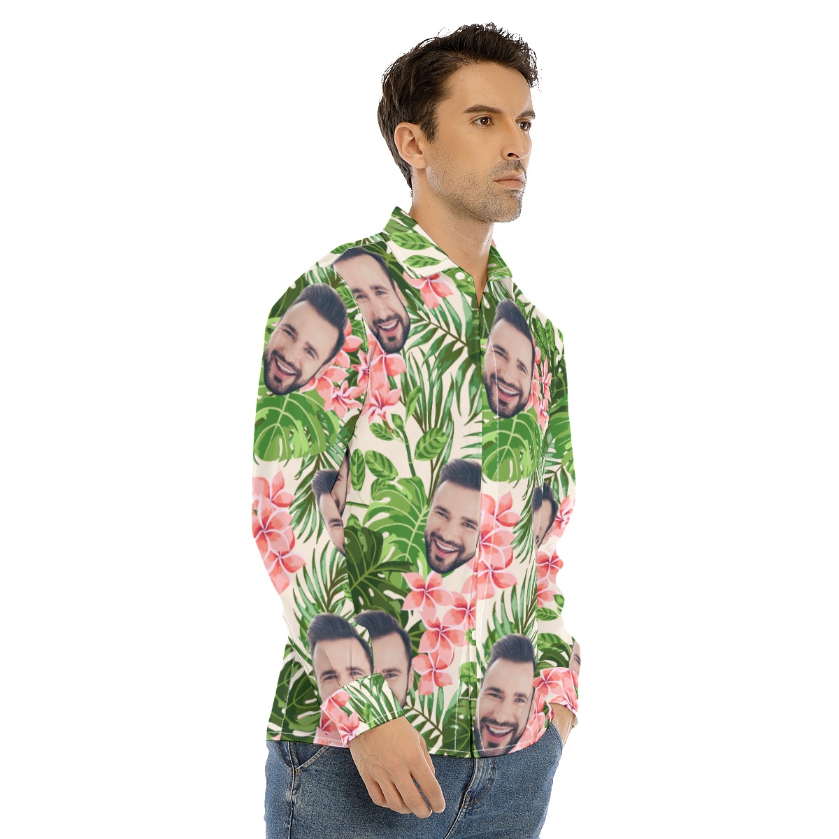 Custom Face Long Sleeve Hawaiian Shirt For Men