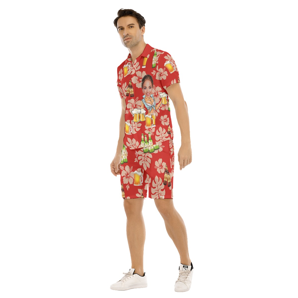 Set Custom Face Beer Hawaiian Shirt And Shorts For Men
